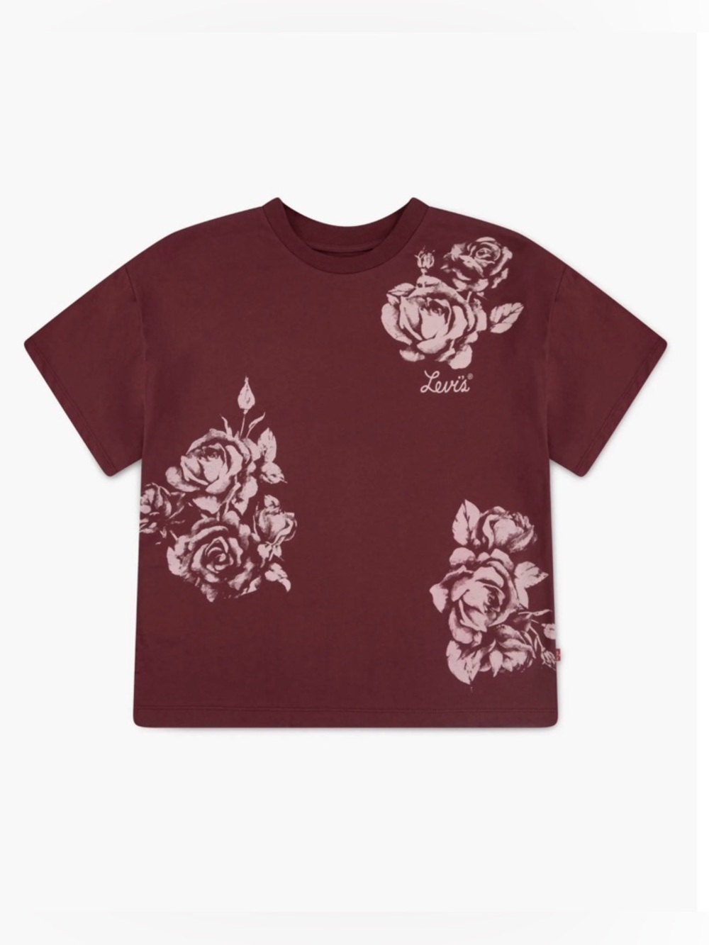 NWT Levi's Kids Burgundy Tee with Pink Rose Prints Large